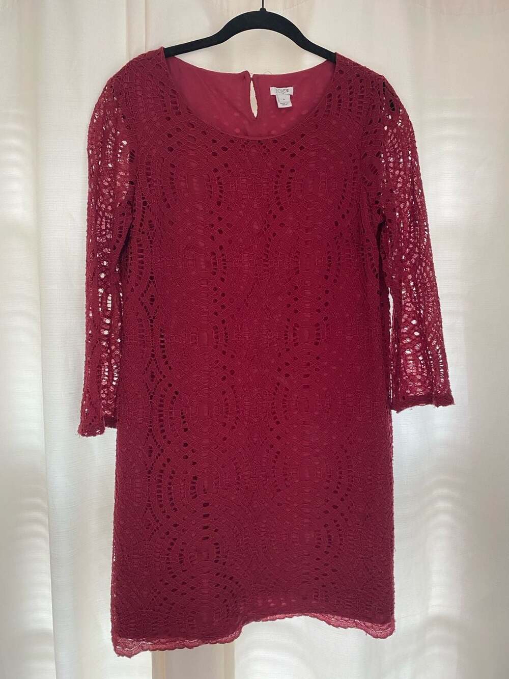 J.Crew Red Medallion Lace Overlay 3/4 Sleeve Shift Dress